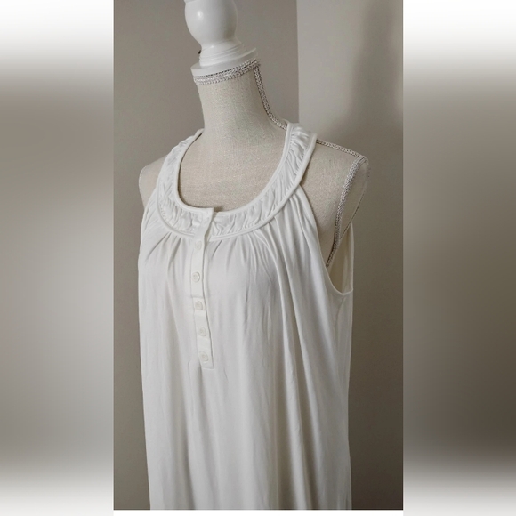 Share Ekouaer Sleeveless Nightgown White with Pockets Soft Knit Sleeveless XL - Picture 3 of 5